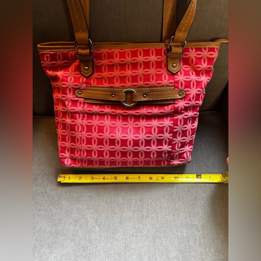 Croft & Barrow Coral Pink Jacquard Pattern Tote EUC - Picture 6 of 16